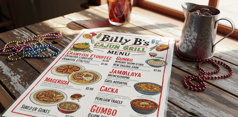Billy B's Cajun Grill Menu