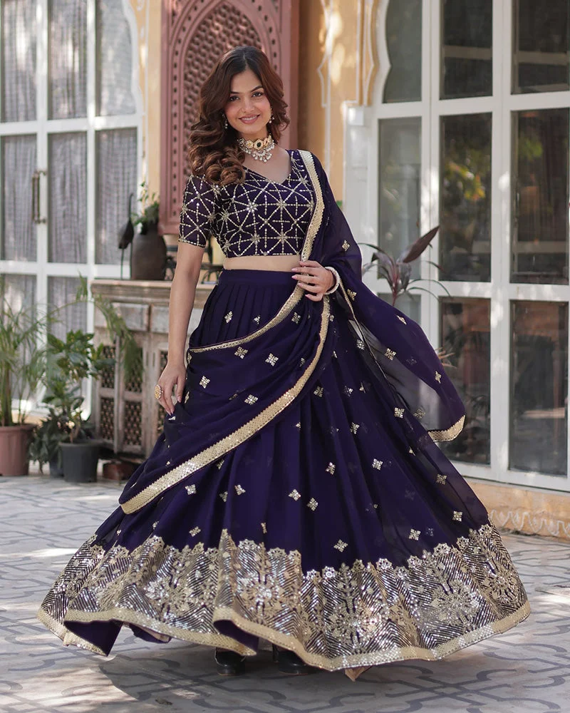 Dark Purple Color Rangoli Silk Embroidered Lehenga Choli