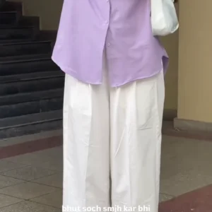 Lavender Shirt with Wide-Leg Pants