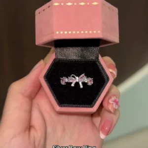 Elegant Silver Bow Crystal Adjustable Statement Ring