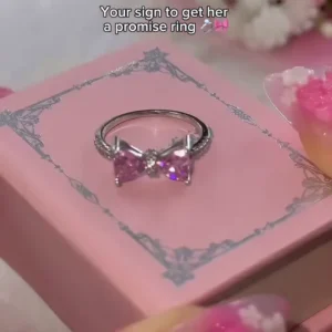 Romantic Pink Bow Crystal Promise Ring