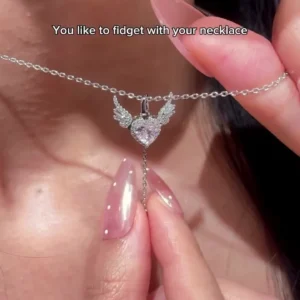 Angel Wing Heart Crystal Fidget Pendant Necklace