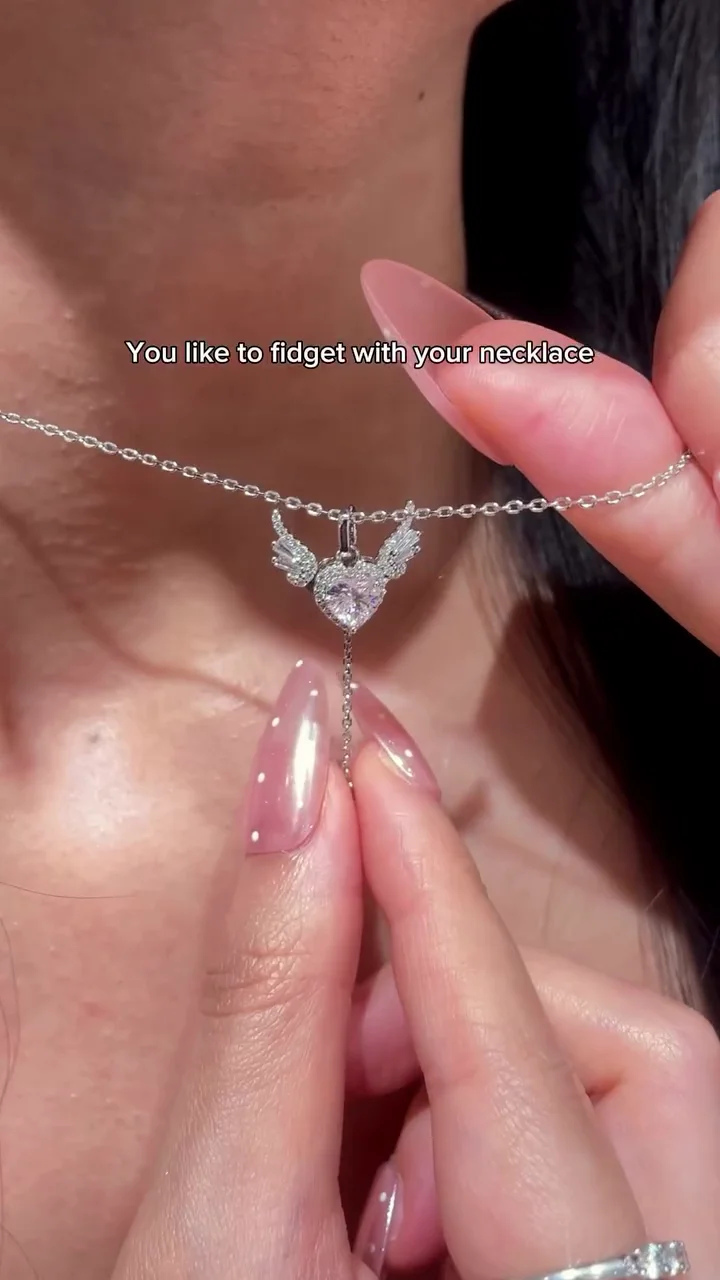 Angel Wing Heart Crystal Fidget Pendant Necklace