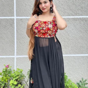 Kanak Mishra In Black Color Soft Georgette Navratri Kurti