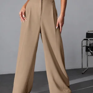 Beige Wide Leg Trousers