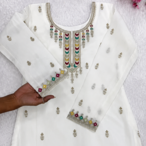 White Embroidered Ethnic Kurti Set