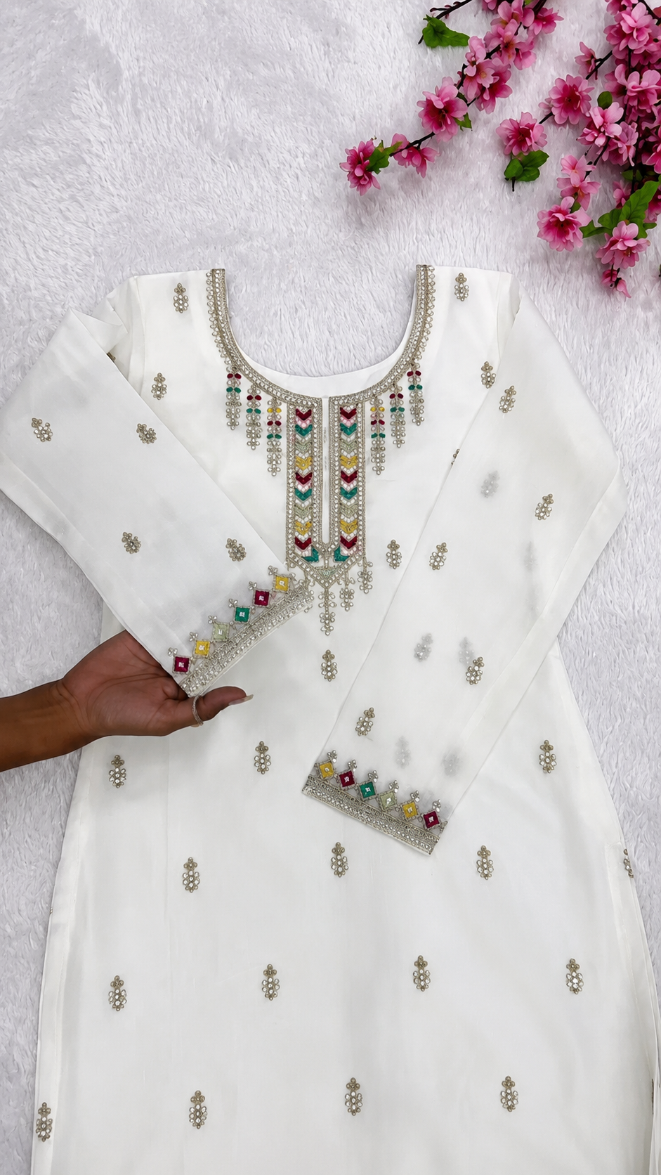 White Embroidered Ethnic Kurti Set