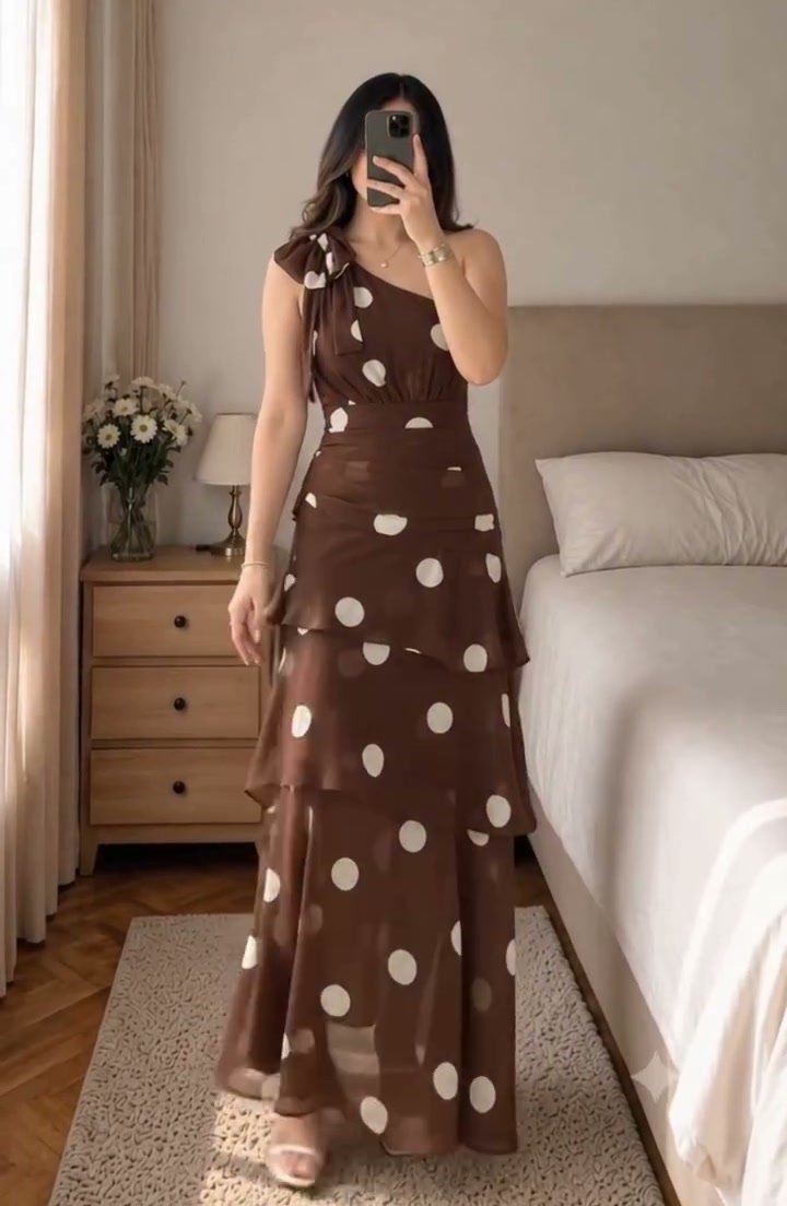 Ruffle Dress – Brown Polka Dot