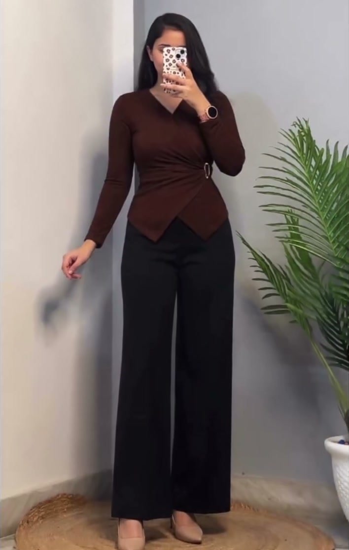 Modest Full Sleeves Top – Brown Wrap