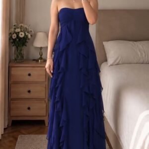 Ruffle Dress – Navy Polka Dot