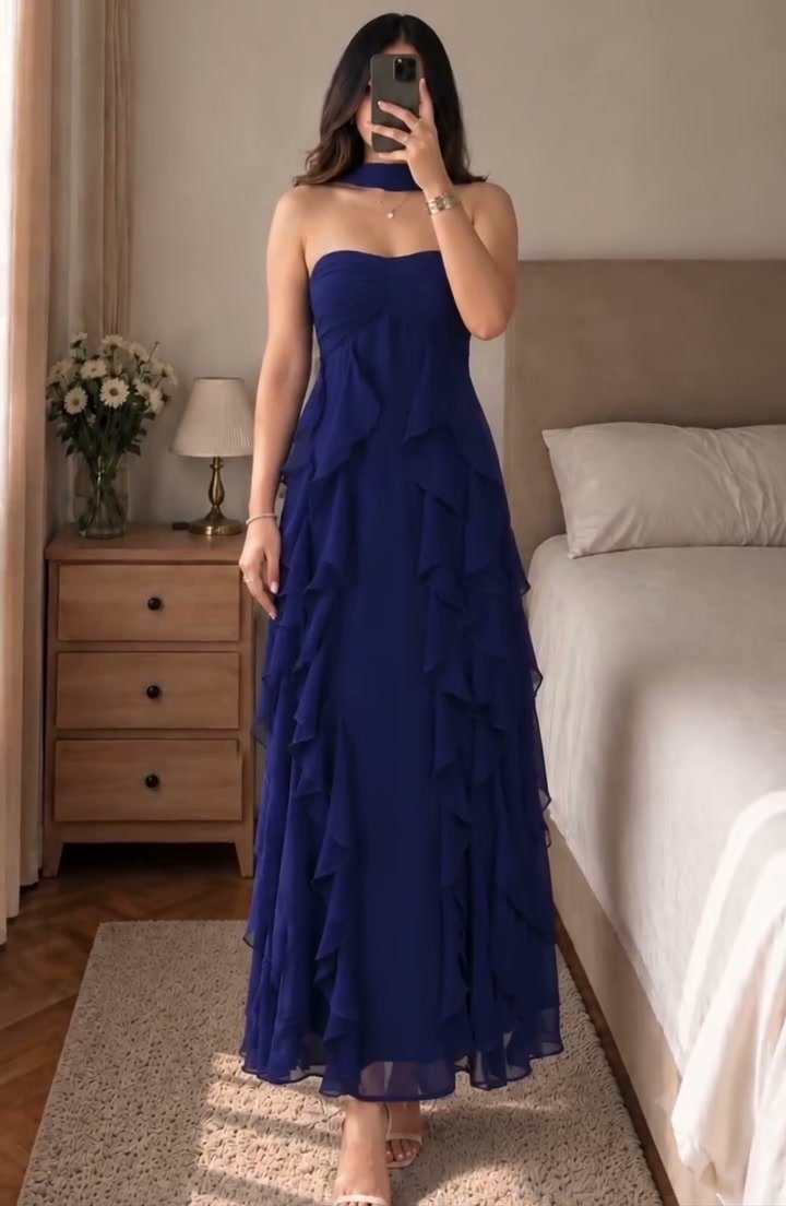 Ruffle Dress – Navy Polka Dot