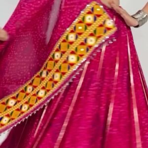 Chaniya Choli – Pink with Yellow Mirror Work Dupatta