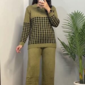 Winter Cord Set – Olive Houndstooth