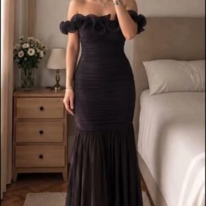 Ruffle Dress – Black Off-Shoulder