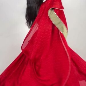 Chaniya Choli – Red Bandhani with Gold Border Dupatta