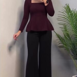Modest Full Sleeves Top – Maroon Peplum
