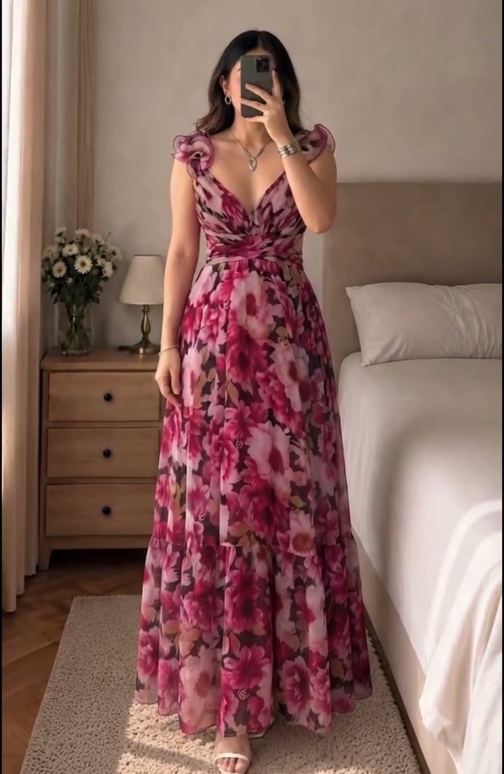 Ruffle Dress – Red Floral