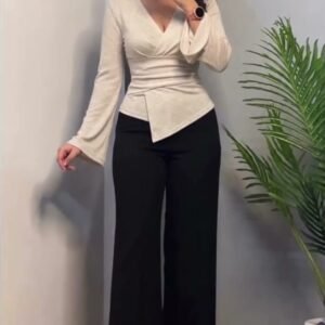Modest Full Sleeves Top – Ivory Wrap Flared