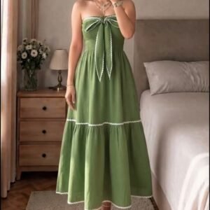 Ruffle Dress – Green Bow