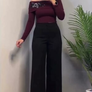 Modest Full Sleeves Top – Maroon Off-Shoulder Embellished