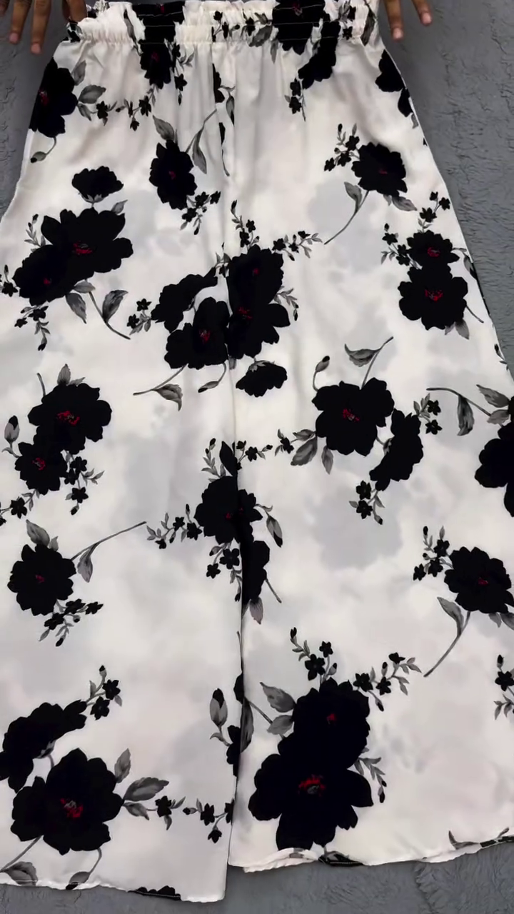 🖤  Premium White & Black Floral Printed Women’s Co-Ord Shirt & Wide-Leg Pants Set – Sophisticated Contemporary Casual Outfit 🌺✨
