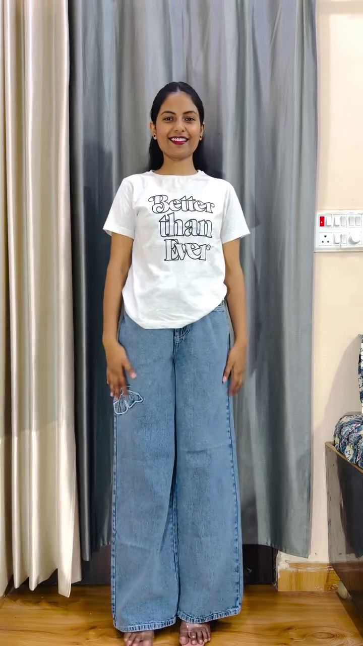 Premium Elegant Layered Casual Top with Relaxed Wide-Leg Denim Pants Co-Ord Set ✨