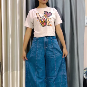 Premium Elegant Layered Casual Top with Relaxed Wide-Leg Denim Pants Co-Ord Set ✨