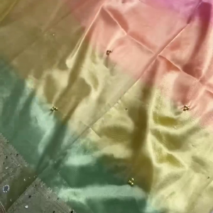 ✨ Luxury Pastel Multicolor Satin Silk Saree with Elegant Gradient Effect, Delicate Embellishments & Ornamental Designer Border for Festive and Wedding Glamour ✨
