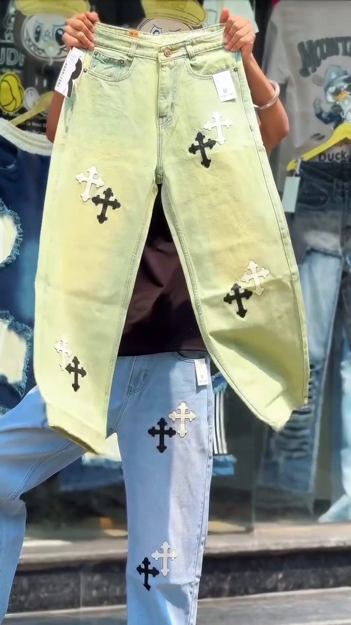 ✝️ Premium Cross Embroidery Trendy Straight-Fit Denim Jeans