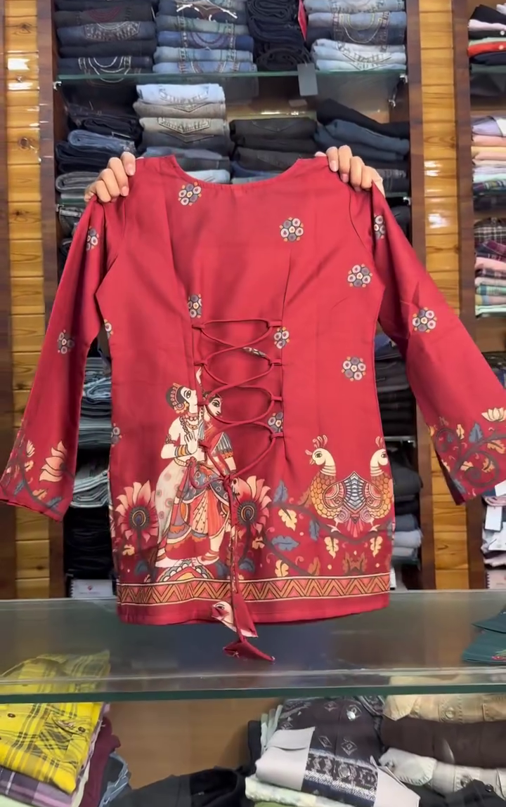Premium Printed Lace-Up Waist Floral Fusion Long-Sleeve Top
