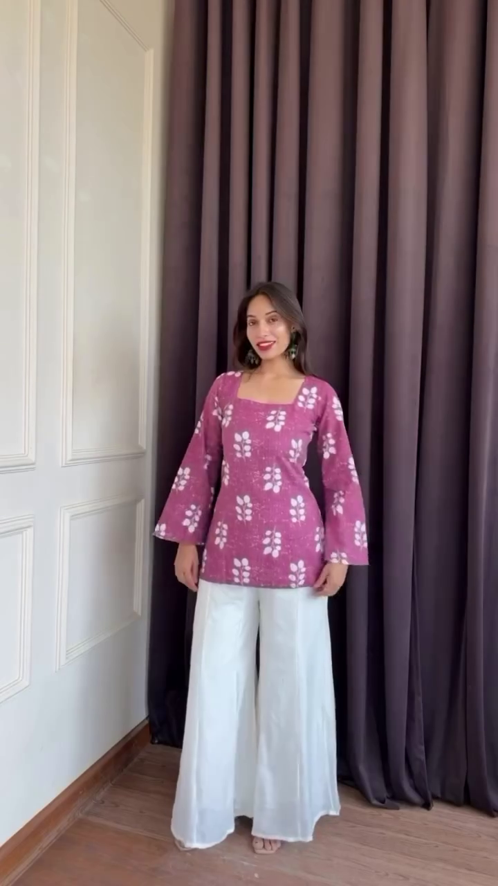 💜  Premium Lavender Embroidered Sleeveless Peplum Top & Palazzo Co-Ord Set