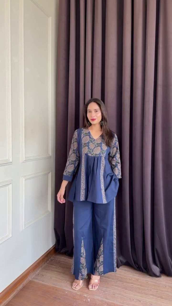 💜  Premium Lavender Embroidered Sleeveless Peplum Top & Palazzo Co-Ord Set