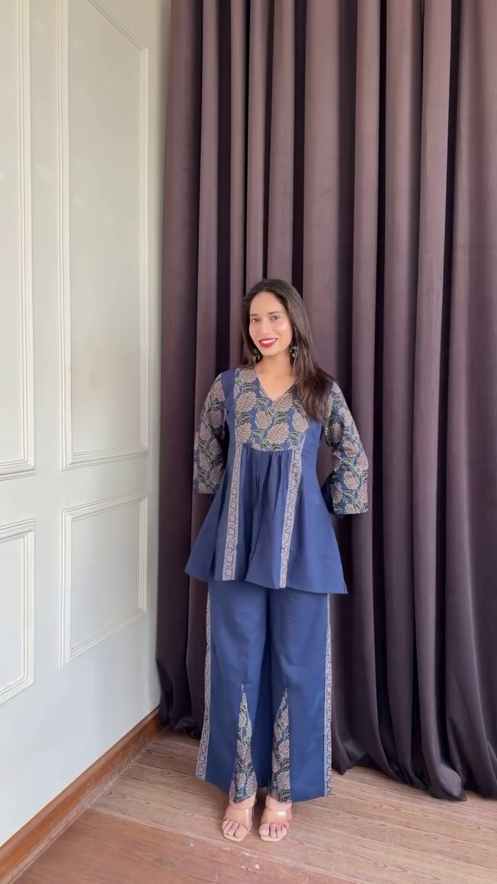 💜  Premium Lavender Embroidered Sleeveless Peplum Top & Palazzo Co-Ord Set