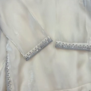Elegant Women’s White Straight Kurta with Silver Sequin & Beaded Border Detailing – Graceful Ethnic Festive Wear ✨🌙