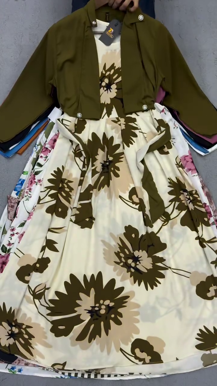 Premium Girls’ Printed Party Dress with Cropped Jacket | Stylish A-Line Flared Dress Set