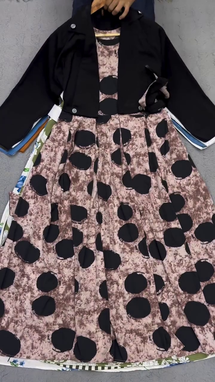 Premium Girls’ Printed Party Dress with Cropped Jacket | Stylish A-Line Flared Dress Set