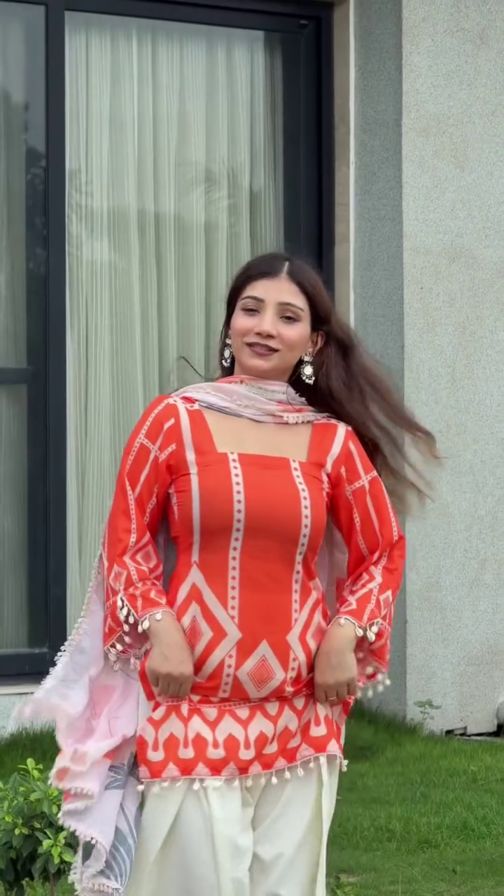 Girls’ Premium Embroidered Ethnic Kurti Set with Wide-Leg Pants & Matching Dupatta | Elegant Festive Outfit