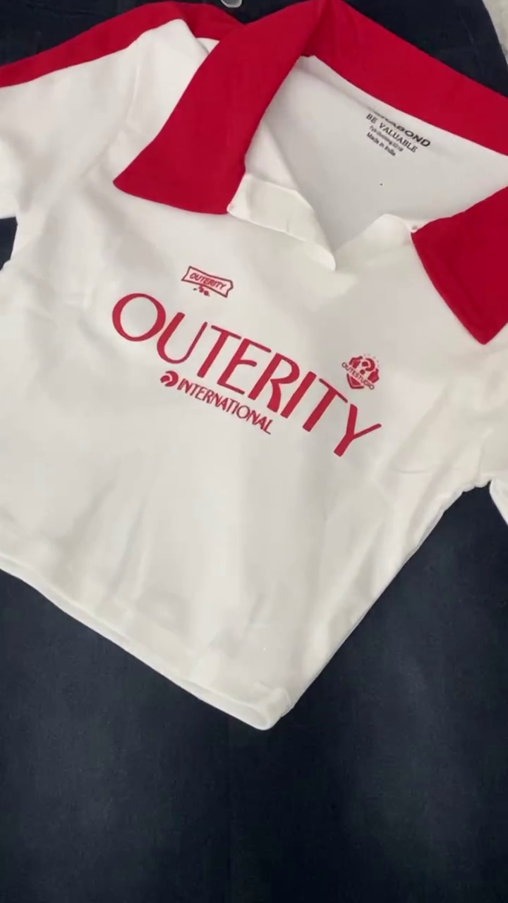 ❤️🤍 Trendy Women’s Contrast Collar Co-Ord Set | Premium White Polo Crop Top with Red Collar & Wide-Leg Navy Pants | Sporty Casual 2-Piece Outfit | Multiple Colours, Designs & Sizes XXS–XXL