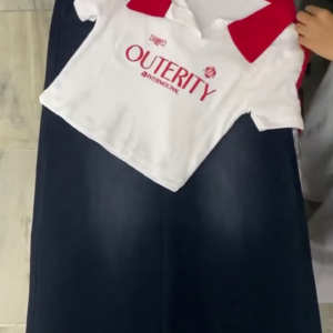 ❤️🤍 Trendy Women’s Contrast Collar Co-Ord Set | Premium White Polo Crop Top with Red Collar & Wide-Leg Navy Pants | Sporty Casual 2-Piece Outfit | Multiple Colours, Designs & Sizes XXS–XXL