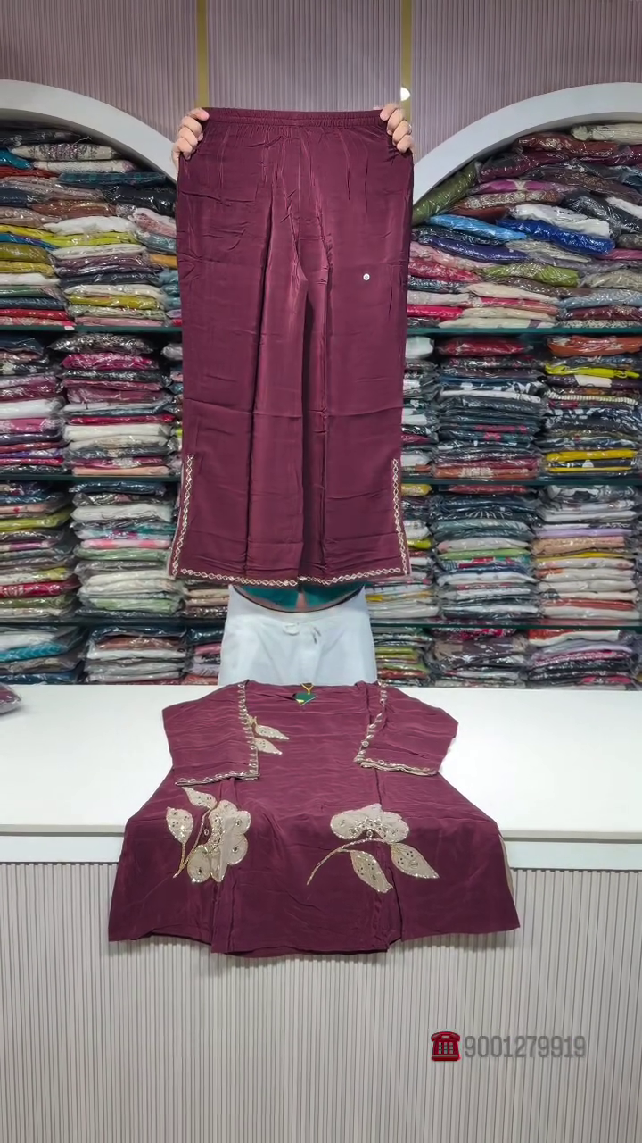 Premium Wine Pink Girls Designer Kurti with Matching Palazzo Shorts, Elegant Floral Embroidery & Decorative Sleeve Detailing – Stylish Ethnic Fusion Wear