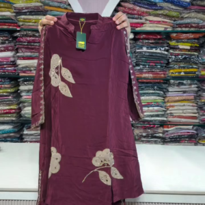 Premium Wine Pink Girls Designer Kurti with Matching Palazzo Shorts, Elegant Floral Embroidery & Decorative Sleeve Detailing – Stylish Ethnic Fusion Wear