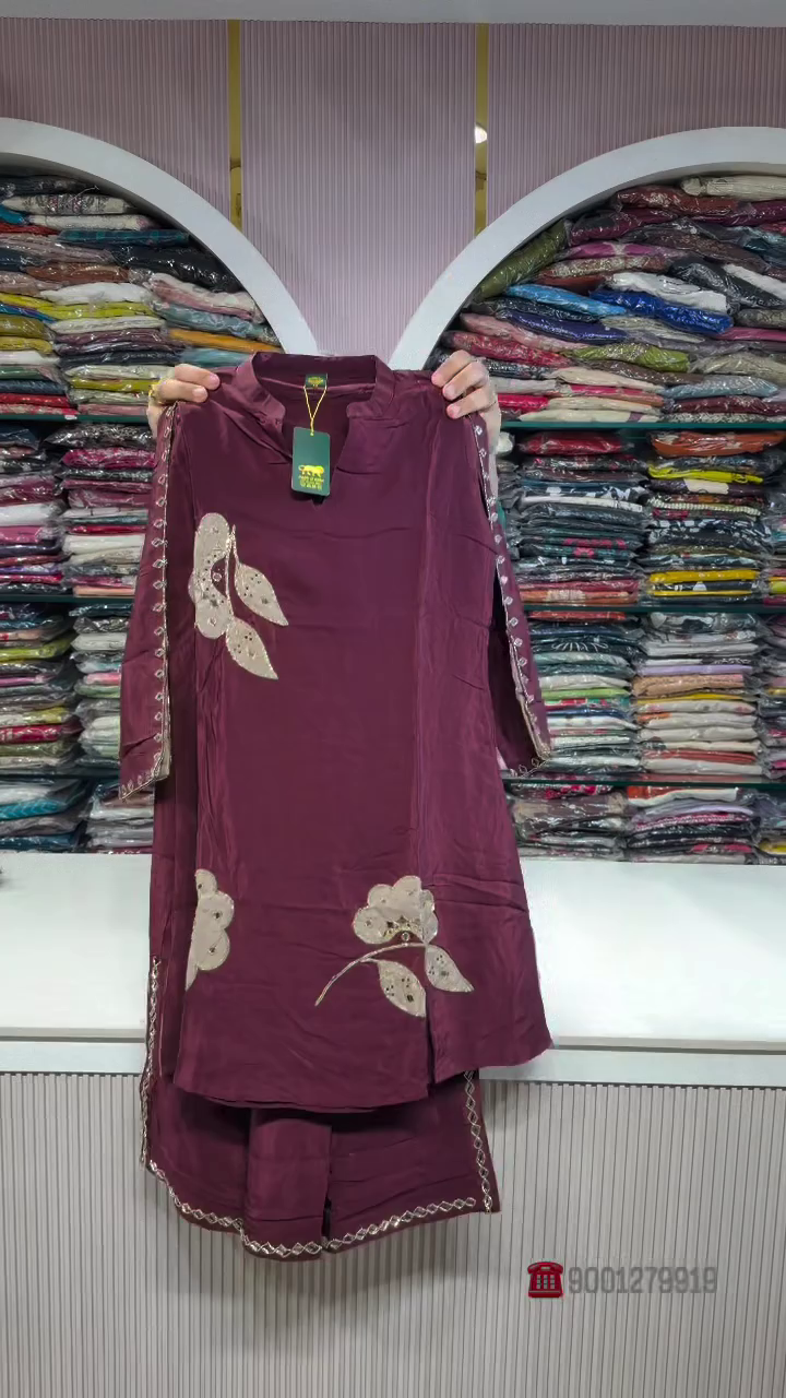 Premium Wine Pink Girls Designer Kurti with Matching Palazzo Shorts, Elegant Floral Embroidery & Decorative Sleeve Detailing – Stylish Ethnic Fusion Wear