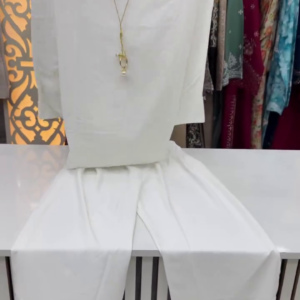 Premium Elegant White Ethnic Kurta & Wide-Leg Pant Co-Ord Set with Stylish Decorative Neck Chain Detail – Festive, Traditional & Smart Casual Wear