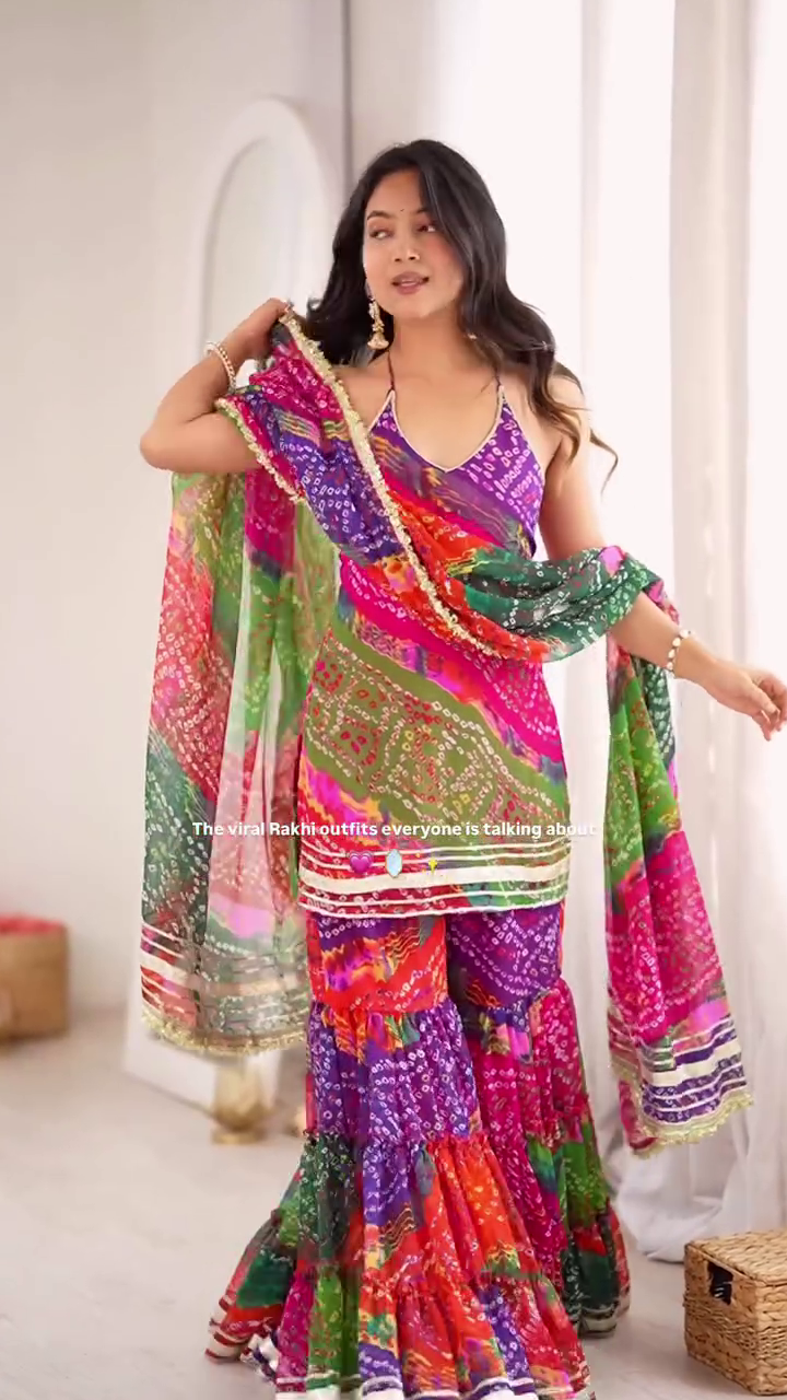 Premium Vibrant Pink Designer Ethnic Sharara Set with Printed Kurti, Flared Sharara Pants, Matching Embellished Dupatta & Decorative Border – Festive Party Wear