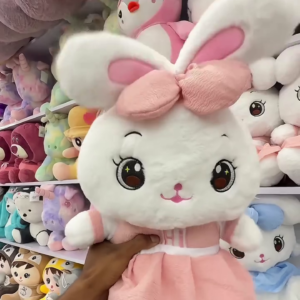 Adorable Premium White & Pink Bunny Girl Soft Plush Toy with Oversized Floppy Ears, Cute Pink Bow, Sparkling Embroidered Eyes, Sweet Doll-Inspired Face, Soft Cuddly Body & Charming Dress-Up Design for Kids, Gifting and Room Décor 🐰🎀💗✨