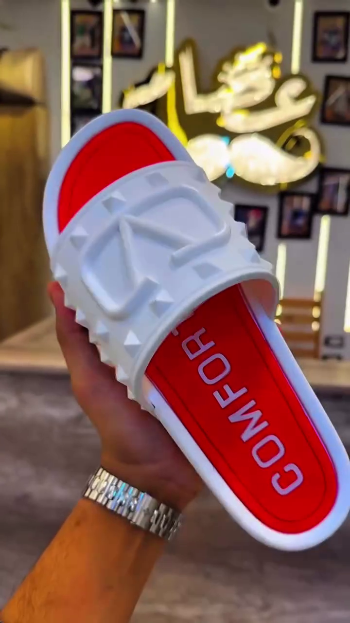Bold White & Red Platform Slides with Statement Sole
