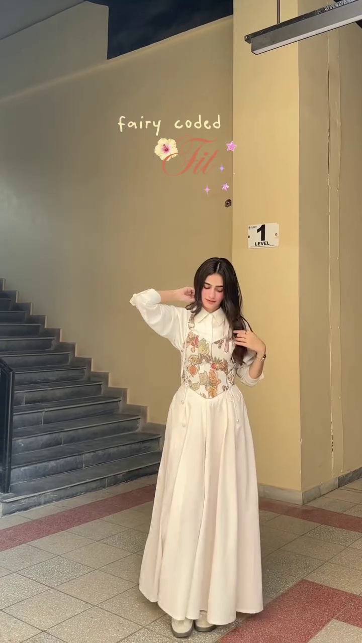 Women’s Elegant Ivory Cream Floor-Length Maxi Dress with Long Sleeves, Beautiful Multicolour Floral Embroidered Bodice, Fitted Waistline, Flowing Flared Skirt and Romantic Feminine Styling