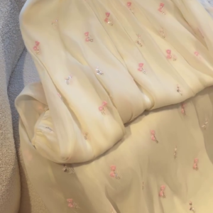Women’s Elegant Ivory Cream Floral Embroidered Kurta Set with Soft Pink Blossom Motifs, Delicate Metallic-Style Accents, Full Sleeves, Matching Flared Bottom and Graceful Ethnic Silhouette