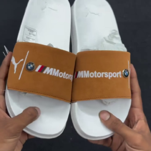 Orange & White Motorsport Slides – Bold Statement Style for Everyday Wear