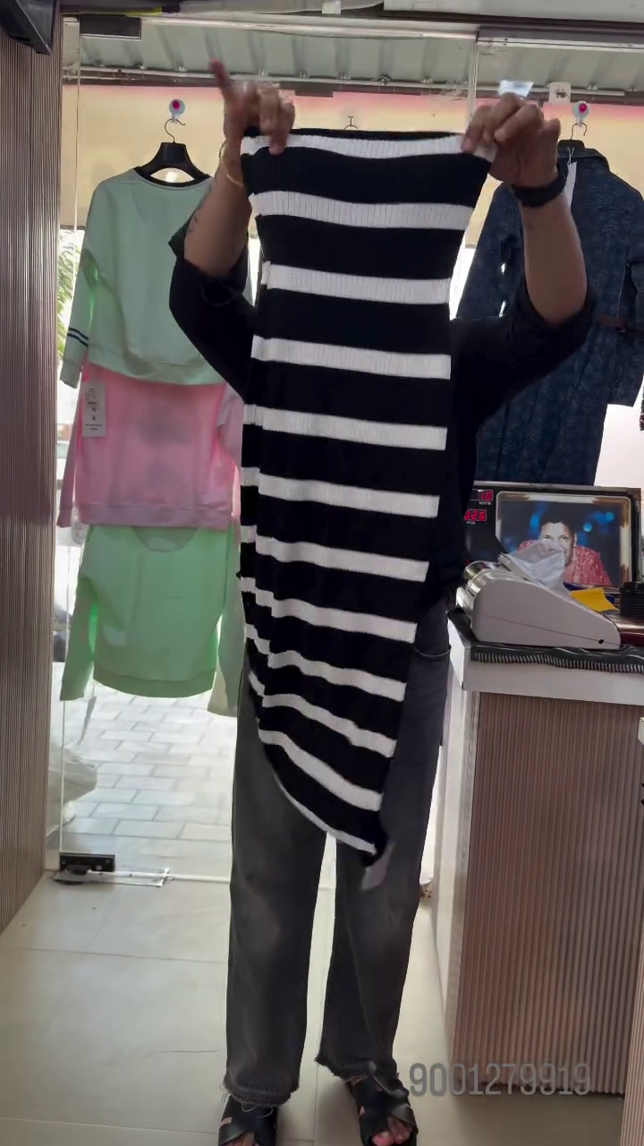🩵✨ Women’s Blue and Cream Horizontal Striped Button-Front Knit Cardigan with Matching Long Skirt – Chic Korean-Inspired Casual Co-Ord Set